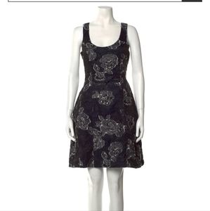 Prabal Gurung Black and Silver Rose Print flare dress